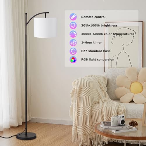 Ambimall Floor Lamps with Smart Light Bulb, RGB + Color Temperatures Bright Dimmable Smart Floor lamp(White Shade & Black Pole) - Image 2