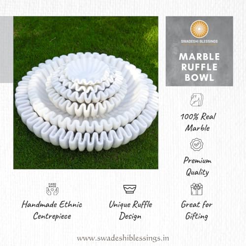 SWADESHI BLESSINGS Handcrafted Marble Ruffle Bowl for Home Decor, 6" - Image 3