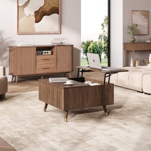 JOINICE Square Lift Top Coffee Table with Storage for Living Room,Walnut - Image 5