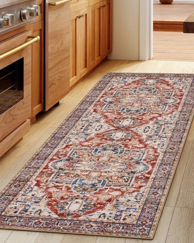 Amada 2x6 Washable Runner Rug for Kitchen & Entryway, Red, Vintage Pattern - Image 4