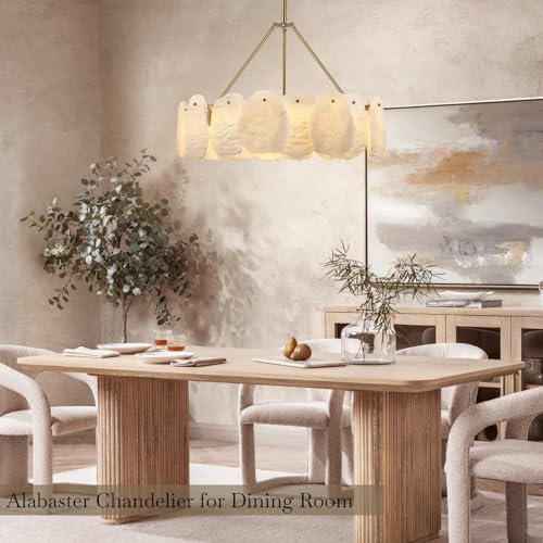 Alabaster Chandelier, D24in Round Spanish Marble Chandeliers for Dining Room, Adjustable Natural Marble Chandelier, Dining Chandeliers Over Table for Living Room, Bedroom, Bathroom, Kitchen, Foyer - Image 2