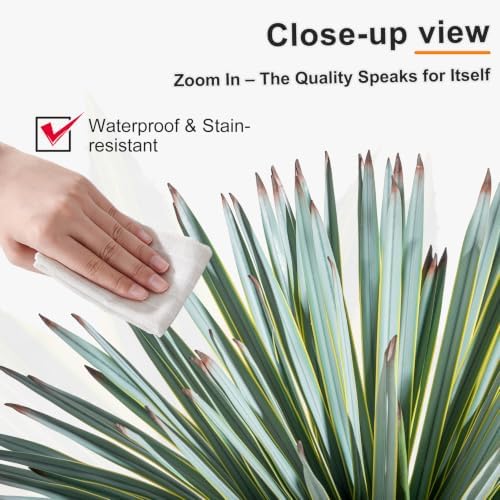 Artificial Agave Plant Fake Agave Planters for Indoor Outdoor Faux Agave Plants Real Touch Realistic Greenery for Home Living Room Office Garden Front Porch Patio (26inch 180Leaves-2 Pcs Yellow) - Image 3