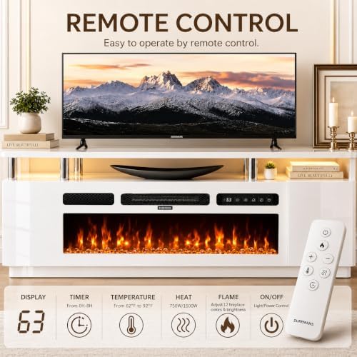 70" TV Stand for Living Room, Entertainment Center & Media Console with Storage, Fits TVs up to 80", Modern TV Cabinet with Shelves, 36" Electric Fireplace (All White) - Image 4