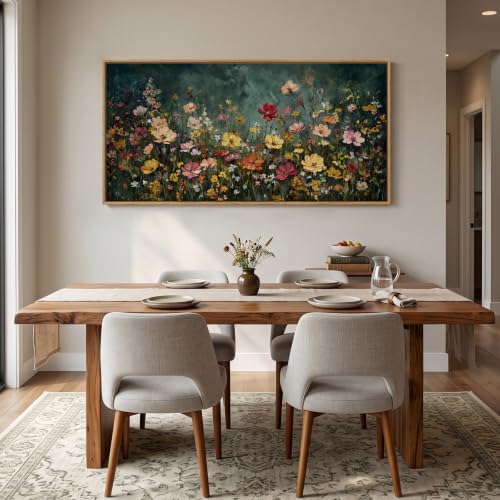 Extra Large Framed Vintage Moody Floral Wall Art for Living Room, 60x30 In - Image 4