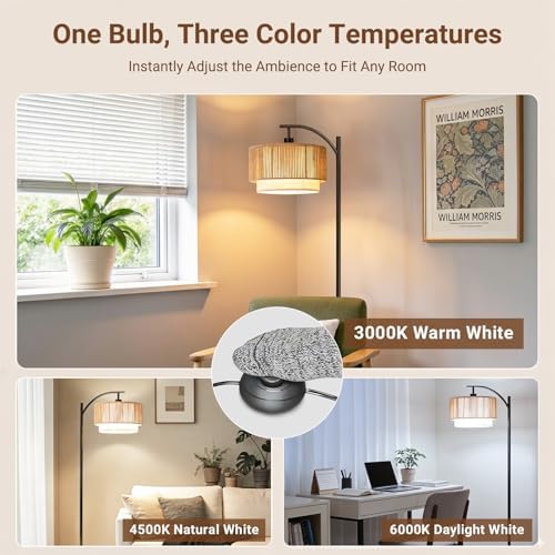TJOY Arc Floor Lamp for Living Room, Boho Rattan & Fabric Shades - Image 3
