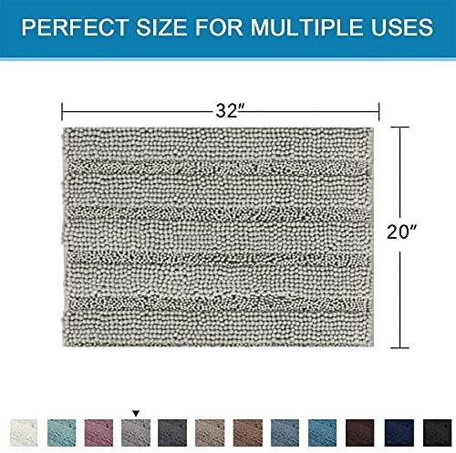 H.VERSAILTEX Bath Rugs for Bathroom Non Slip Bath Mats Extra Thick Chenille Striped Rug 20" x 32" Absorbent Non Skid Fluffy Soft Shaggy Washable Dry Fast Plush Mat for Indoor, Bath Room, Tub - Dove - Image 2