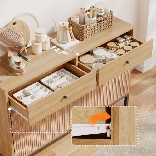 Mericonia Sideboard Buffet Cabinet Storage, Modern Wood Console Fluted Credenza - Image 3
