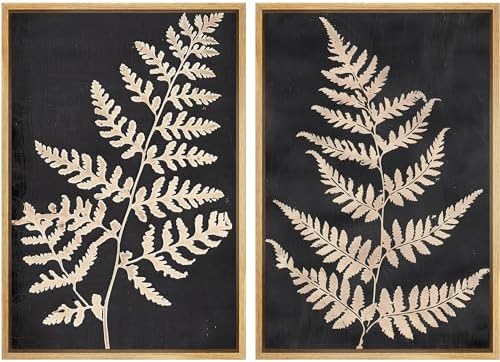 SIGNWIN Framed Canvas Print Wall Art Vintage Fern Leaf Silhouettes Natural Botanical Rustic Illustrations Modern Art Decorative Contemporary for Living Room, Bedroom, Office - 24"" x36 x2 Natural by SIGNWIN