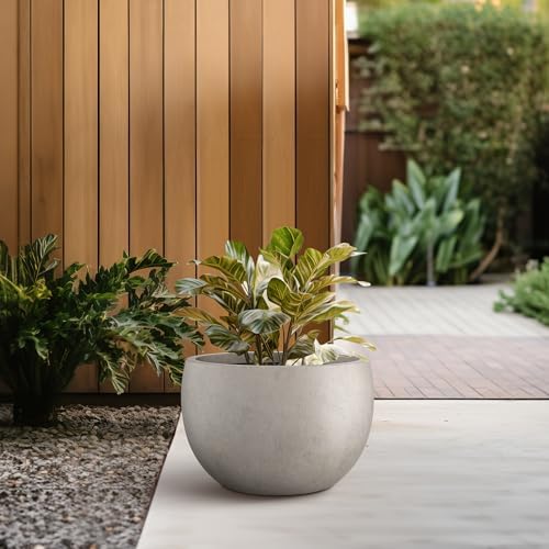Kante Small Round Bowl Weathered Concrete Planter 11.8" Dia, Outdoor - Image 6