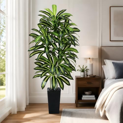 Artificial Dracaena Tree 6FT / Black Planter, Tall Plants Indoor - Image 3