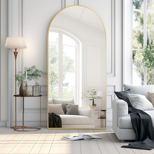Dewfig Arched Full Length Mirror, 71"x30" Large Floor Mirror, Gold - Image 3