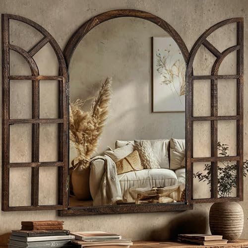 Farmhouse Window Mirror for Wall, 36”x24” Rustic Vintage Arch Mirror by LawadaMirror