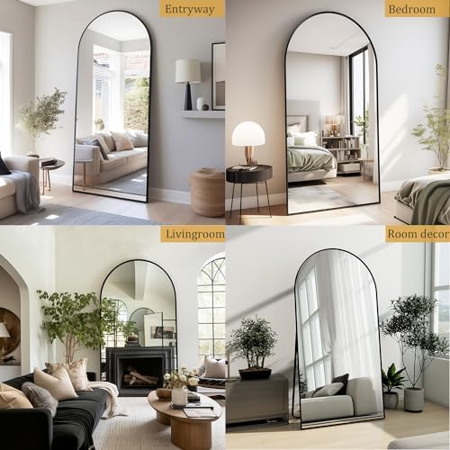 Dewfig Arched Full Length Mirror, 71"x30" Large Floor Mirror, Black - Image 4