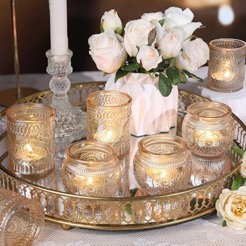DARJEN 12Pcs Gold Votive Candle Holders - Glass Candle Holder for Table Centerpiece, Tea Lights Candle Holders for Home, Party & Wedding Shower Decoration - Image 4