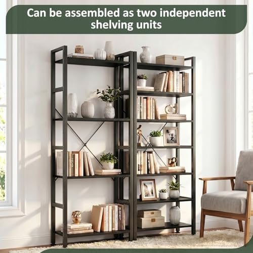 Triple Bookshelf, Free Standing Bookcase with Open Storage Shelves - Image 6