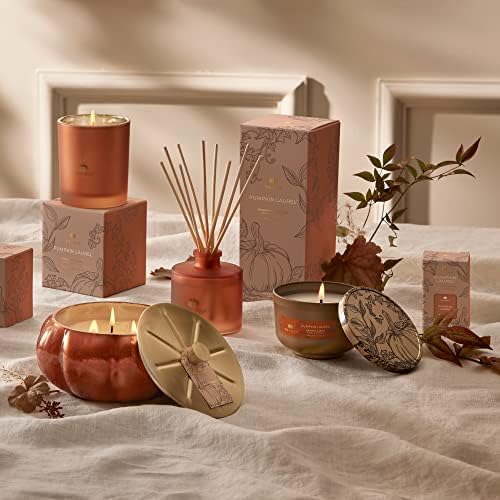 Thymes Petite Oil Reed Diffuser Set – Includes Reed Diffuser Sticks, Fragrance Oil, & Glass Bottle – Luxury Home Decor – Fall Decor – Fall Scents – Burnt Orange (Pumpkin Laurel, 4 fl oz) - Image 6