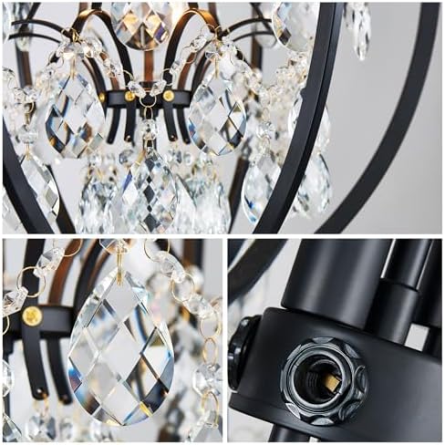 WUZUPS Globe Crystal Chandelier Raindrop Pendant Flushmount Ceiling Light Modern Lighting Fixture for Bedroom Hallway Bar Kitchen Bathroom, H 23.6" x W 19.7", Black, 8 E12 Base - Image 5