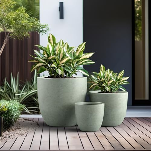 Kante Set of 3 Mint Green Concrete Bowl Planters 18" 14" 10" Dia - Image 4
