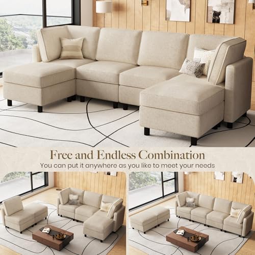 Belffin 110.2" Modular Sectional Sofa 6 Seats U Shaped Couch Washable Sectional Couches for Living Room Comfy Couches with Storage Seat Couch Sofas with Chaise,Beige - Image 4
