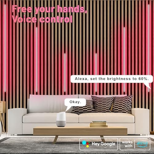 Lichaser RGB Black Smart Recessed Lighting for Acoustic Panel, 6 Pcs WiFi LED Strip Light for Wood Slat Wall Panel Compatible with Alexa, Self-Adhesive Smart LED for Slat Wall (2*36+2*24+2*16 in) - Image 4
