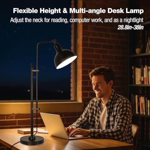 PARTPHONER Industrial Adjustable Desk Lamp for Home Office, Farmhouse Table lamp 29''-38'', Rustic Metal Task Desk Lamp in Aged Bronze Finish, Vintage Reading Lamp for Study Room，Black - Image 6