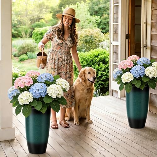 Autodaya 23.8" Ceramic-Look Tall Planters for Outdoor Plants Pots for Porch - Image 6