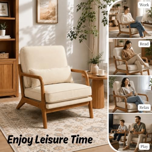 Karl home Mid-Century Modern Accent Reading Chair, Beige - Image 4
