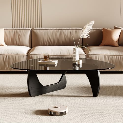 Honyee Morden Coffee Table, 42.5" x 28.5" x 16.1" Triangle Tempered Glass Top for Living Room, Color: Black - Image 3