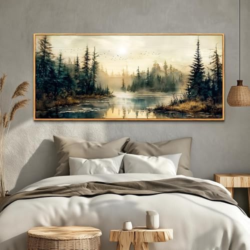 FUHAIHUA Wood Framed Large Wall Decor For Living Room Canvas Wall Art For Office Farmhouse Wall Decorations For Bedroom Forest River Landscape Paintings Modern Pictures Artwork Room Home Decor 32x72 In - Image 6