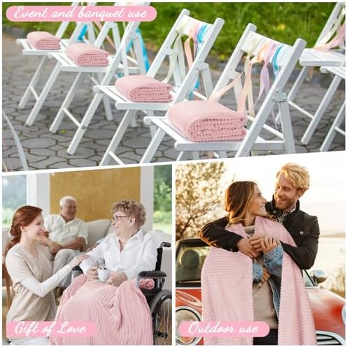 Buryeah 6 Pcs Flannel Blankets Bulk,Fall Outdoor Wedding, Light Pink - Image 4