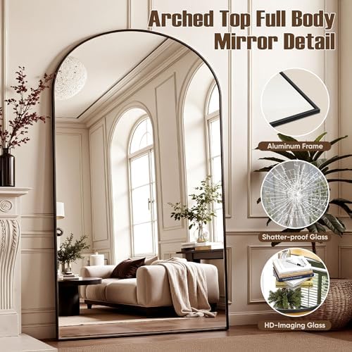 Oversized Floor Mirror, 81"x41" Arched Full Length Mirror, Black - Image 5