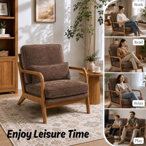 Karl home Mid-Century Modern Accent Reading Chair, Brown - Image 4