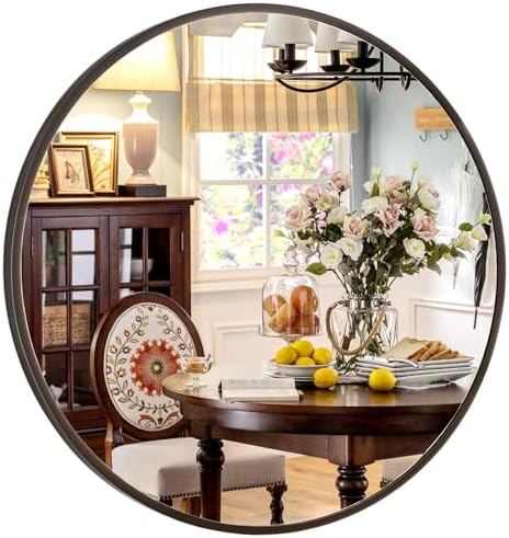 XRAMFY 20 Inch Round Mirror - Circle Mirrors for Bathroom, Entryway and Living Room Wall Decor, Modern Hanging Vanity Mirror, Matte Black Circle Decorative Wall Mirror - Image 3