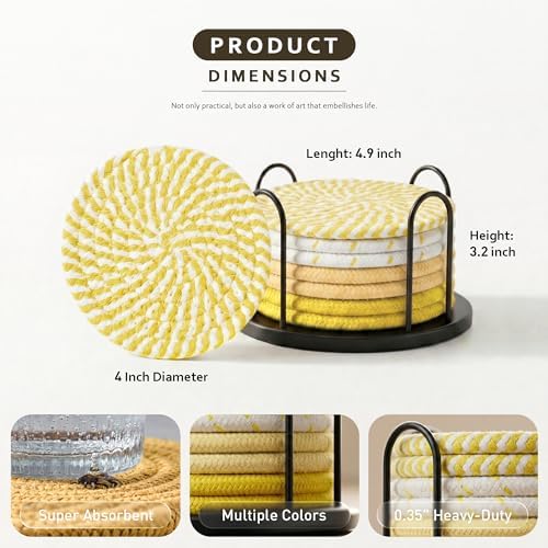 Lazebox Coasters Set of 8 for Drinks, 4 Inch Large Coasters for Coffee Table, Tabletop Protection for Hot & Cold Drinks, Versatile Coasters for Home Decor, Non-Slip & Easy to Clean - Image 4