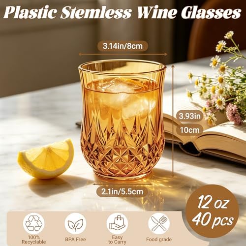 40 Pack Plastic Stemless Wine Glasses, 12oz Unbreakable Wine Cups - Image 2