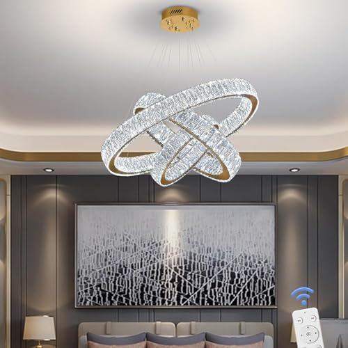 Modern Led Gold Ring Chandelier Luxury 3 Ring Crystal Chandelier Led Dimmable Light for Dining Room Height Adjustable Led Pendant Light 32''+24''+16'' - Image 4