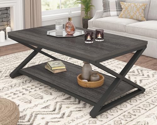 HSH 39" Rectangle Coffee Table with Storage for Living Room, Dark Gray by HOMESWEETHOME