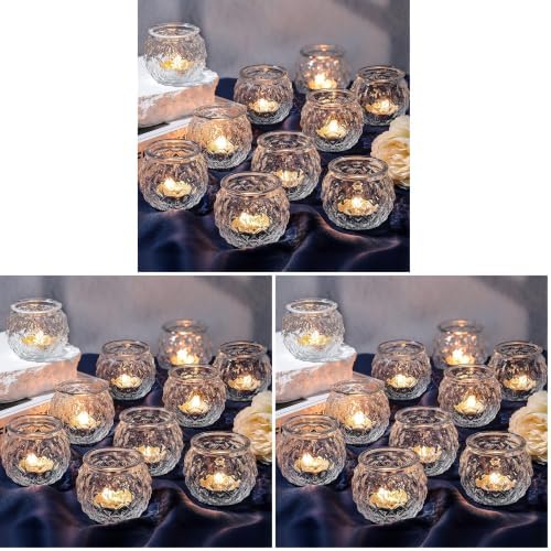 DARJEN Clear Votive Candle Holders Set of 24- Round Glass Candle Holders Bulk for Tea Light Candle, Diamond Texture Candle Votives for Wedding Centerpiece, Living Room & Home Table Decor (Pack of 3) by DARJEN