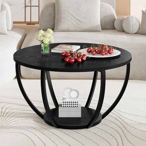 HOMERECOMMEND Round Coffee Table,Accent Center Table for Living Room,Black by HOMERECOMMEND