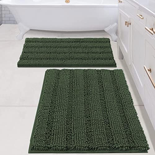 H.VERSAILTEX Bathroom Rugs Bath Mats Sets Super Absorbent Chenille Striped Bath Mats Non Skid Machine Wash Dry Rugs for Bathroom Floor Set of 2(Bronze Green, 24 x 36 Plus 20 x 32 - Inches) by HVERSAILTEX