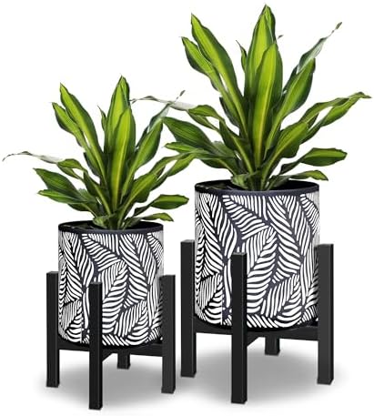 10 & 12 Inches Flower Plant Pot with Stand Set of 2 with Drainage Holes by Opnons