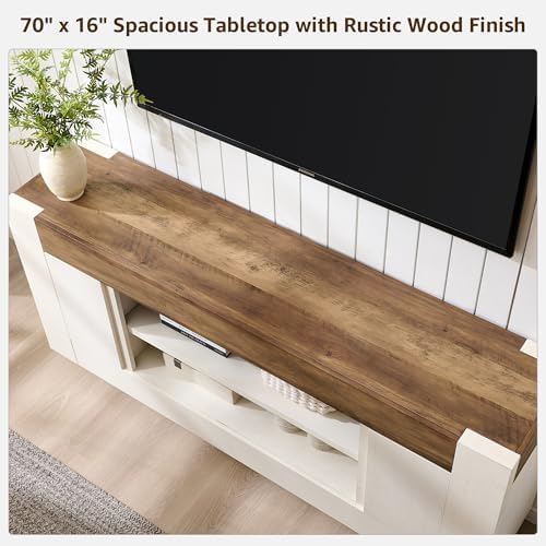 OKD 70" TV Stand for 80" TV, Thick Block Media Console, Antique White - Image 4