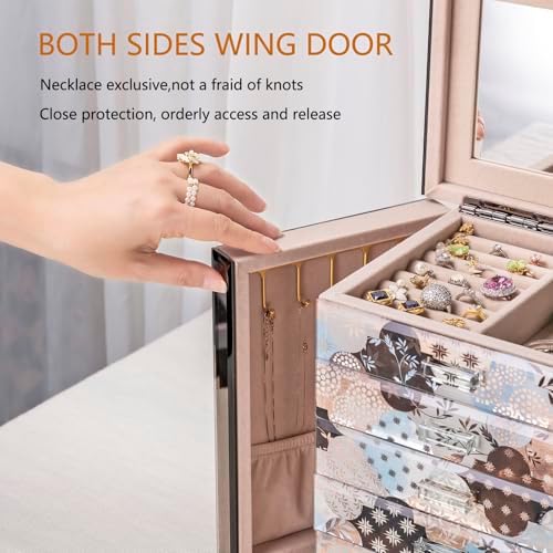 High End Glass Jewelry Box for Women, 5 Layer, Geometric Floral - Image 5