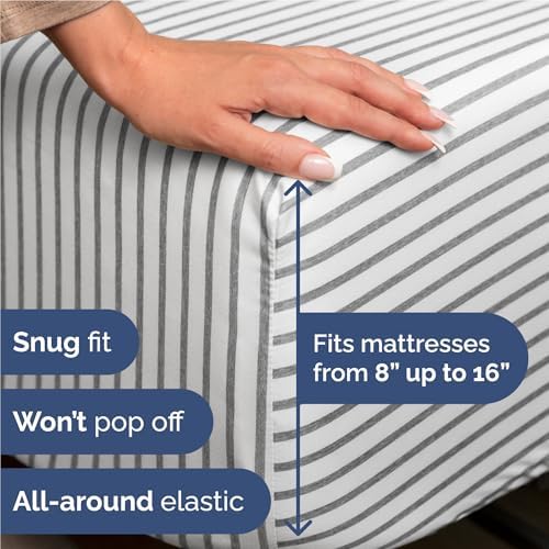 Full Size 4 Piece Sheet Set - Breathable & Cooling Sheets - Grey Stripes - Image 3