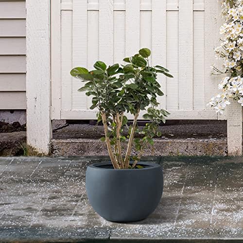 Kante Small Round Bowl Charcoal Concrete Planter 11.8" Dia, Outdoor - Image 5