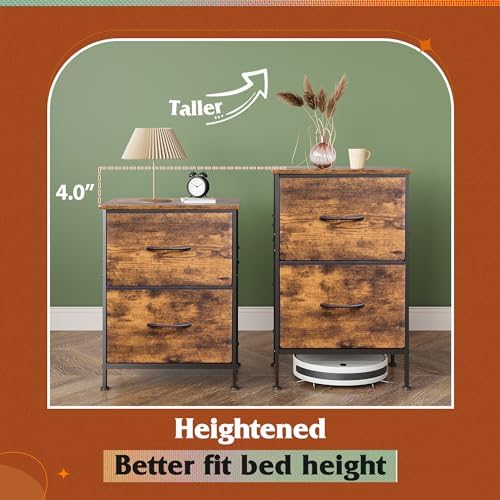 WLIVE Night Stand Set 2, Small Dresser with 2 Drawers & Wooden Top, Nightstand with Fabric Bins, Bedside Table End Table for Bedroom, Closet, Entryway, College Dorm, Rustic Brown - Image 4