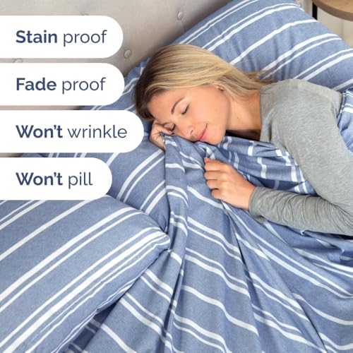 Flex Top Split Head King 4 Piece Sheet Set - Soft & Cooling - Blue Stripes - Image 6