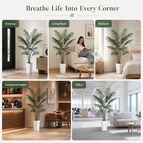 6FT Fake Palm Tree with Tall White Planter, Realistic Artificial Plants Indoor for Home Decor, Office and Living Room - Image 6