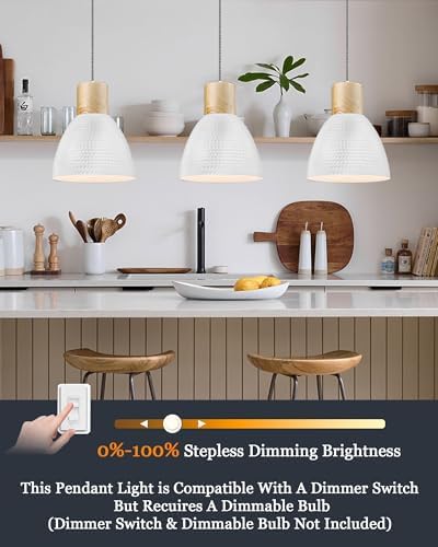 ELYONA 3 Pack White Hammered Pendant Lights for Kitchen Island 7” Small Nordic Solid Wood Hanging Light Fixtures, Modern Metal Pendant Light Fixtures for Bar, Dining Room, Bedroom, Hallway, Office - Image 2