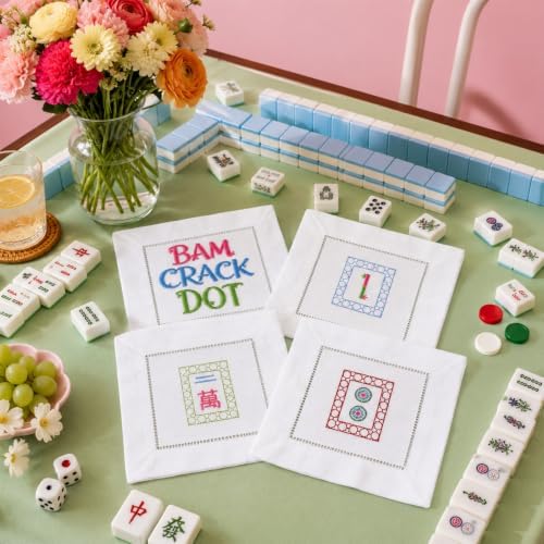 Chumia 4 Pcs Mahjong Gift Embroidered Napkins for Mahjong Lovers, Novel - Image 4
